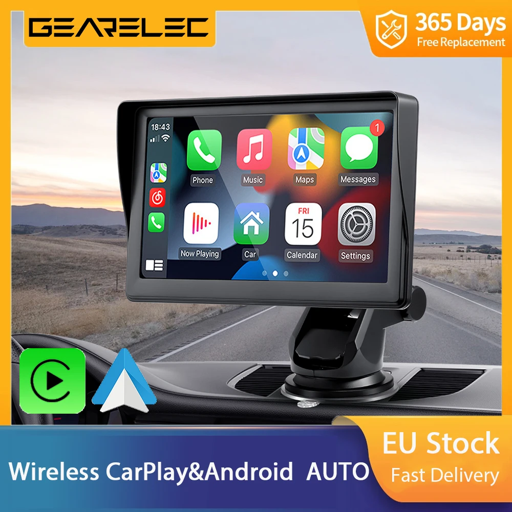 GEARELEC 7 Inch Car Radio Portable Wireless Apple CarPlay Android Stereo Multimedia Touch Screen Bluetooth Navigation