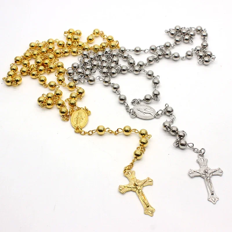 CR019 Religious Christian Rosary Beads Necklace Jesus Cross Pendant Necklace Long Chain Neck Jewelry Gift