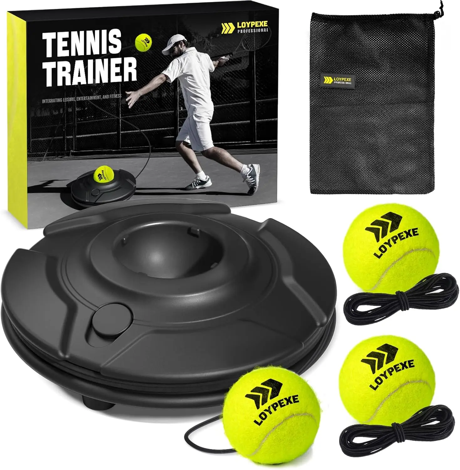 

Набор для тренировок по теннису: тренажер-отскокователь с веревкой для самостоятельных тренировок, оборудование для отработки ударов.