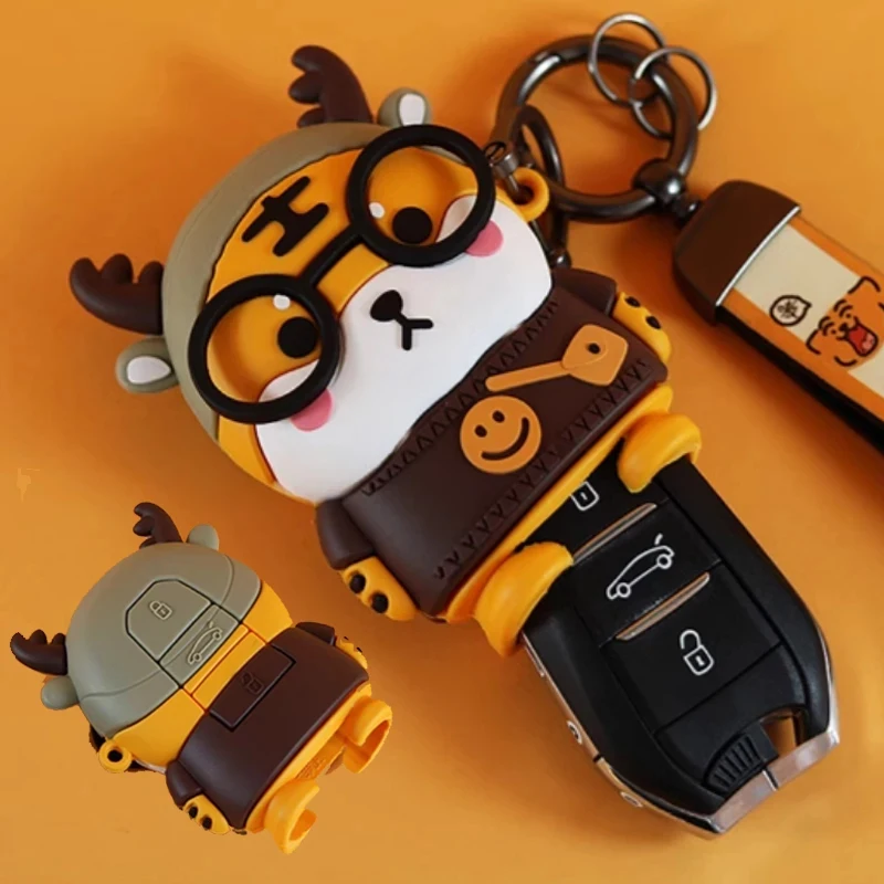 

Cartoon Tiger for Peugeot 408 308 508 5008 C5X Citroen C4 DS4 DS508L C1 C2 C4 C6 Smart Car Key Case Cover Fob Chain Keychain