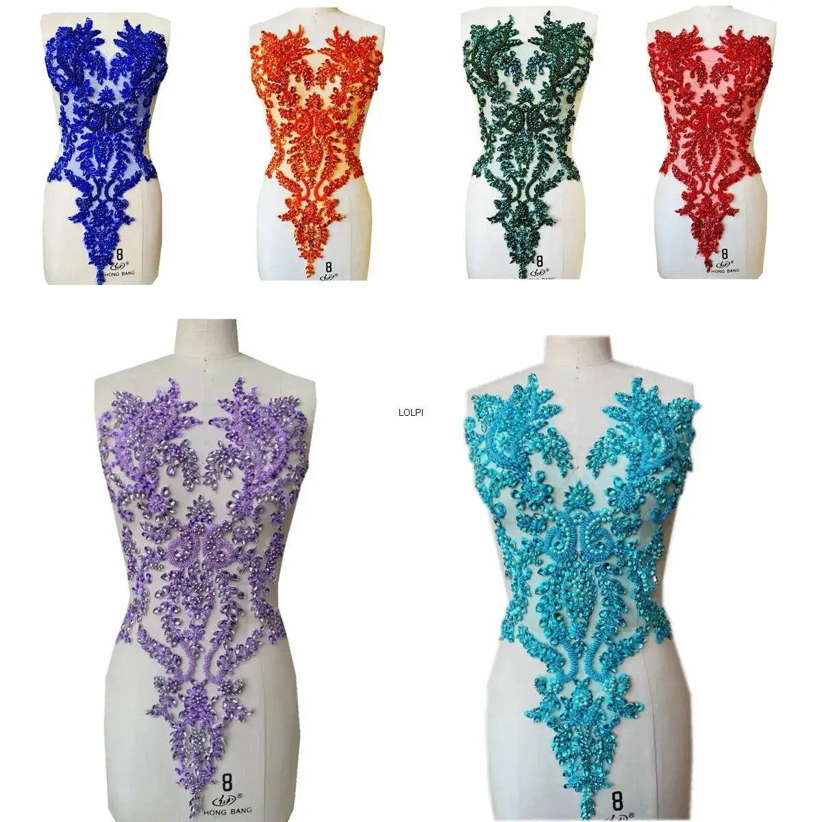 

Handmade Rhinestone Lace Decals, Sewn with Beads, Decorative Patches, Dresses, Clothing Accessories