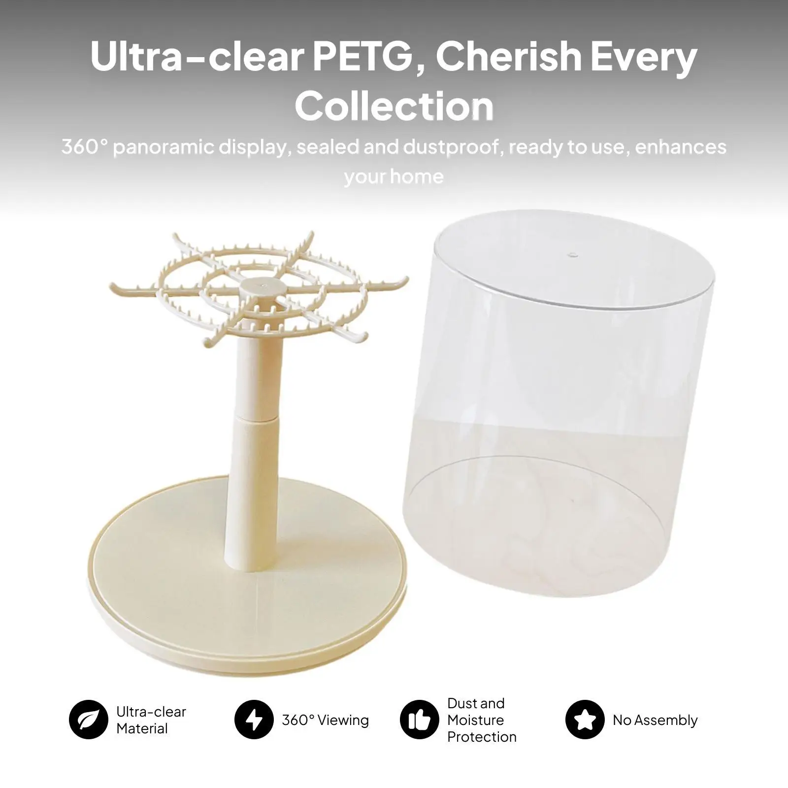Figures Display Case PETG Dustproof Organizer Rotating Stand for Miniature Dolls and Dollhouse Accessories