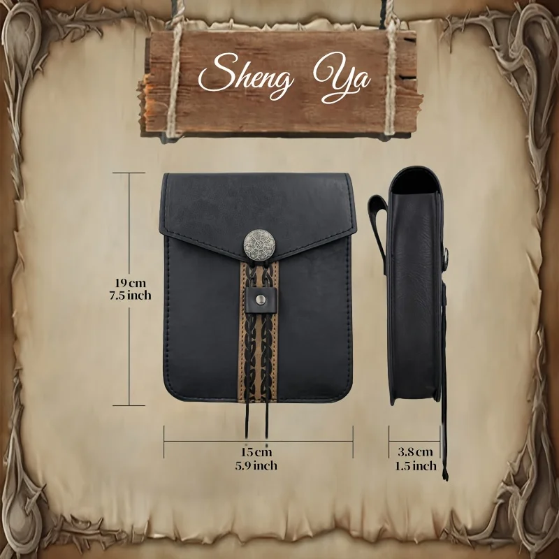 2pcs Medieval Vintage Imitation Synthetic Leather Belt, Retro Medieval Waist Bag, Portable Waist Bag,for LARP Ren Faire Hallowee view 3