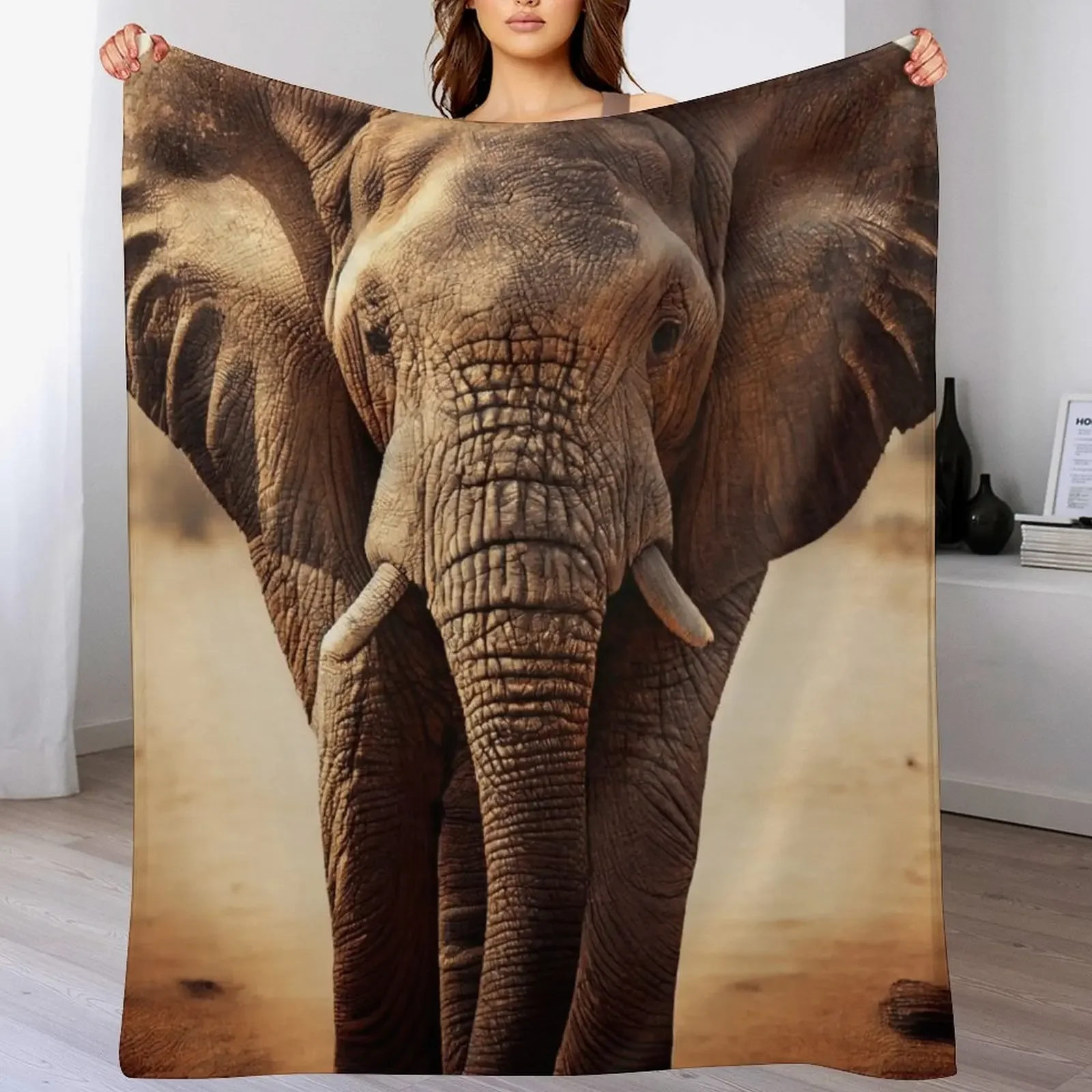 

African Elephant sunset Throw Blanket Personalized Gift Stuffeds Flannel Hair Blankets