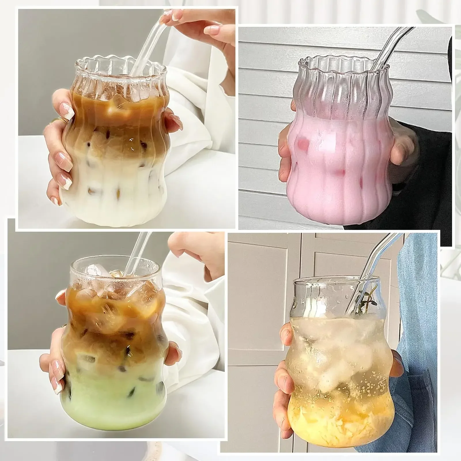 530ml Ins Glass Cup Heat-resistant Tumbler Drinkware Transparent Tea Juice Milk Coffee Mug Home Water Glasses Stripe Mug Cups