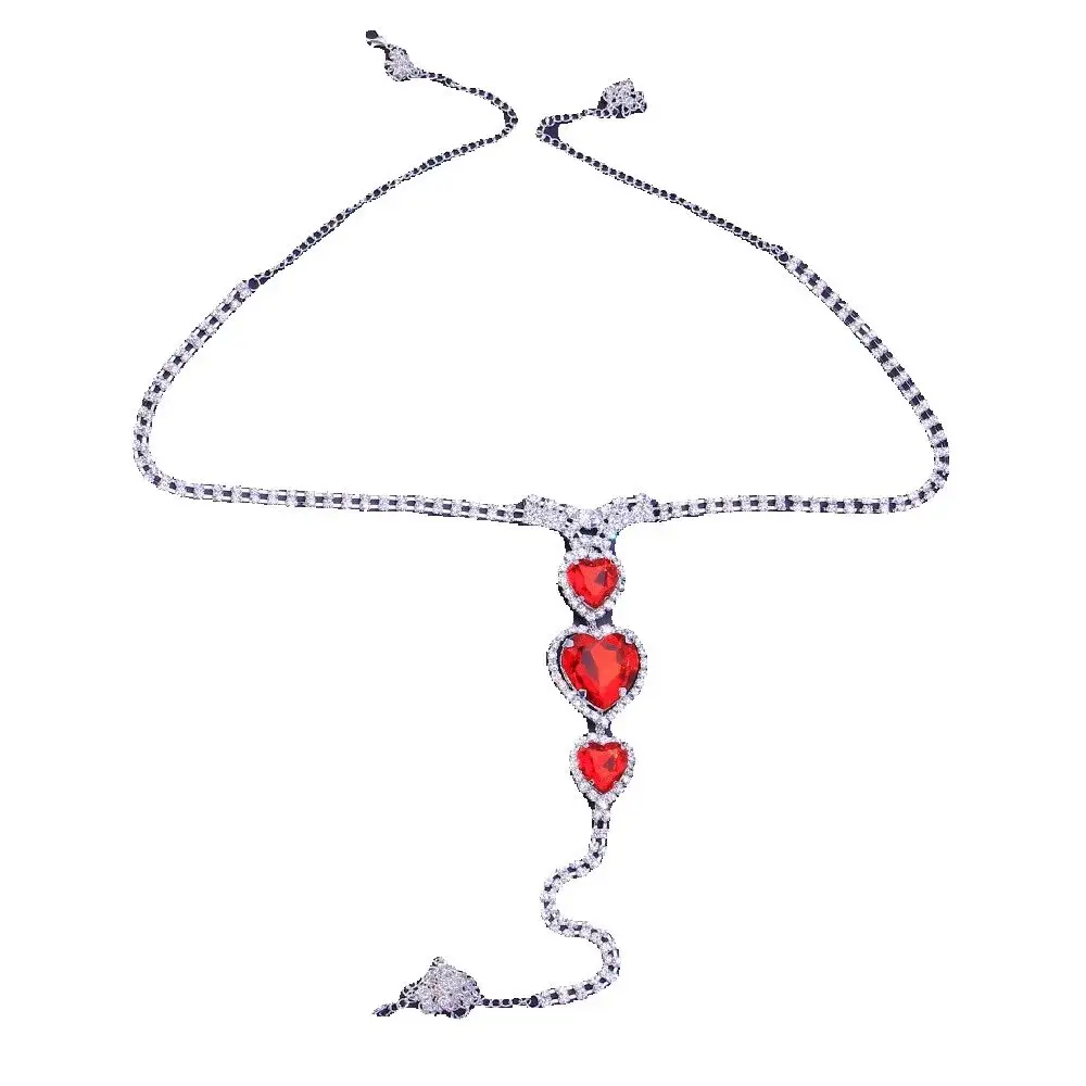 

Rhinestone Sexy Bikini Red Heart Underwear Thong Body Jewelry Waist Chains for Girl Luxury Crystal Panties Body Chain S1197