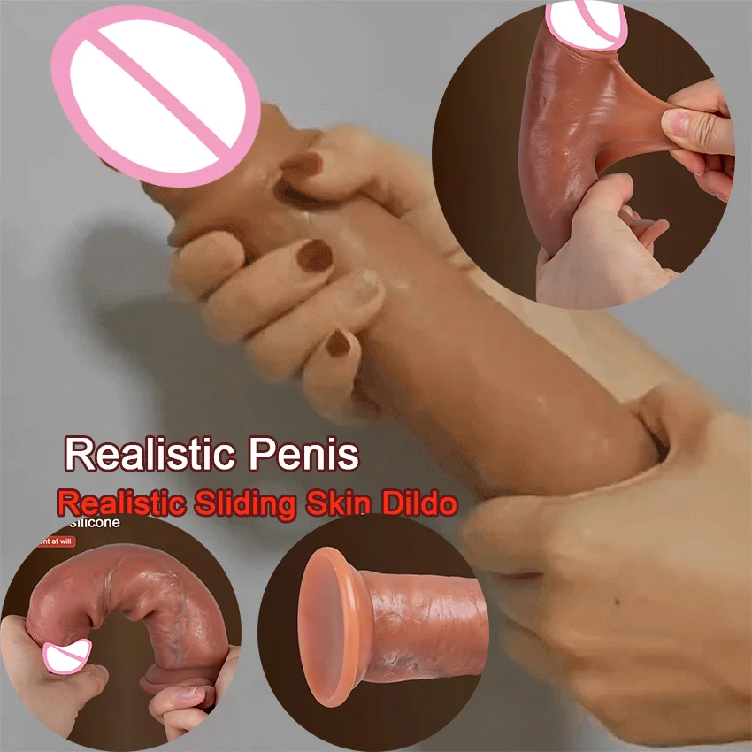 Silicone Realistic Skin Feel Dildo Sliding Foreskin Vaginal Penis Anal For Women Men Gay Strapon Cock Sex Toys Adult Products 18