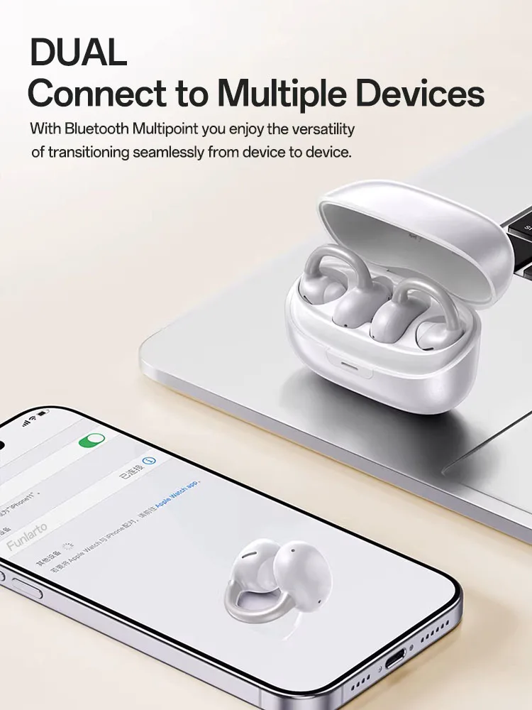 Clip-On-Ohrhörer, Bluetooth 6.0 Open-Ear-Ohrhörer, Leichte Komfort-Kopfhörer mit offener Bauweise, 40 Stunden Spielzeit, Klare Anrufe, Sicherer Sitz – Detail 10