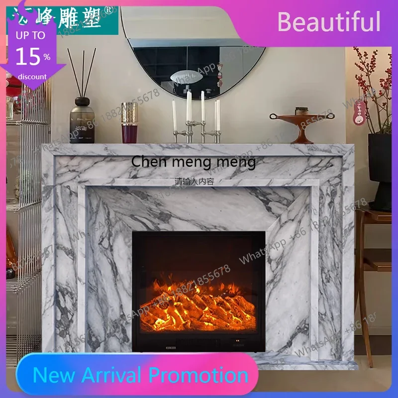 02M Natural marble fireplace French living room large white stone fireplace decorative cabinet