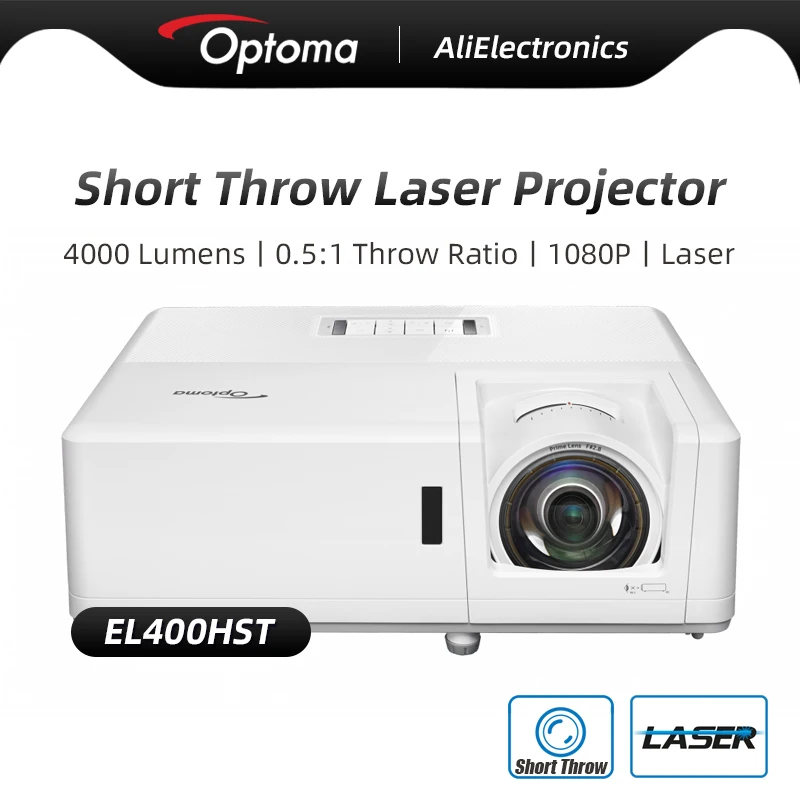 Optoma Laser Short Throw Projector 3D 4000 Lumens For Home Theater 1080P Compatible 4K HDR Beamer Cinema EL400HST GT1090HDRx