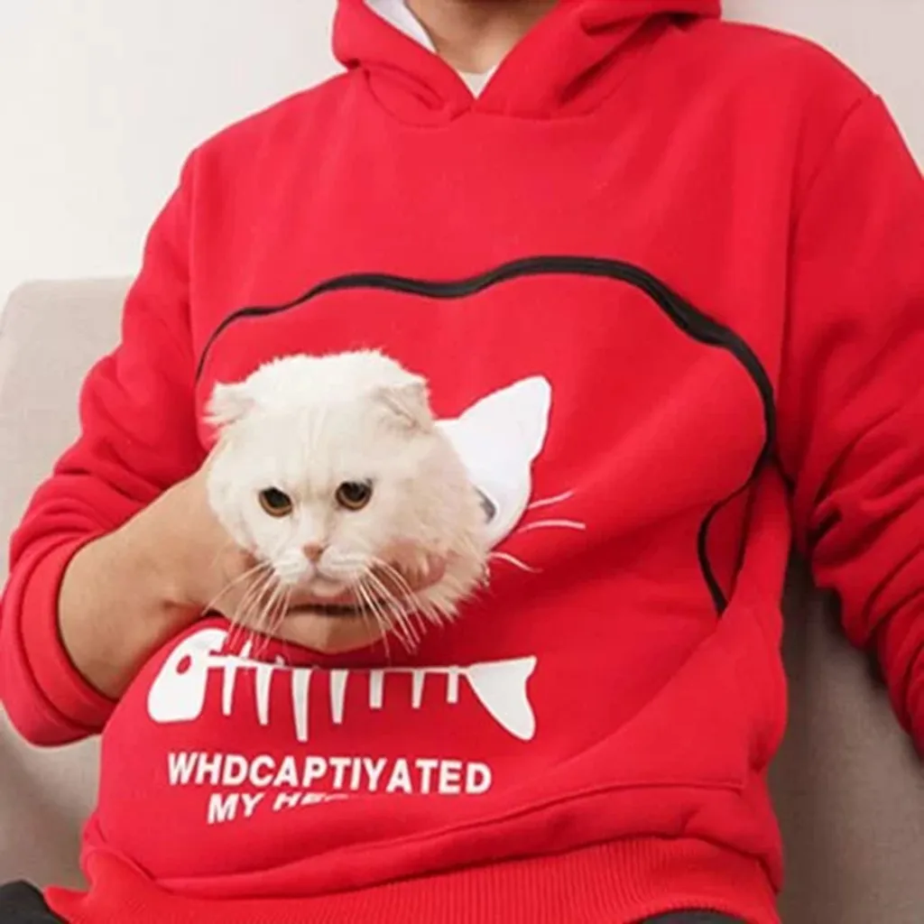 Cat Lovers Carry Pet Hoodie Sweatshirt Women Kangaroo Dog Paw Pullovers Cuddle Pouch Sweatshirt Pocket Animal Ear Hooded