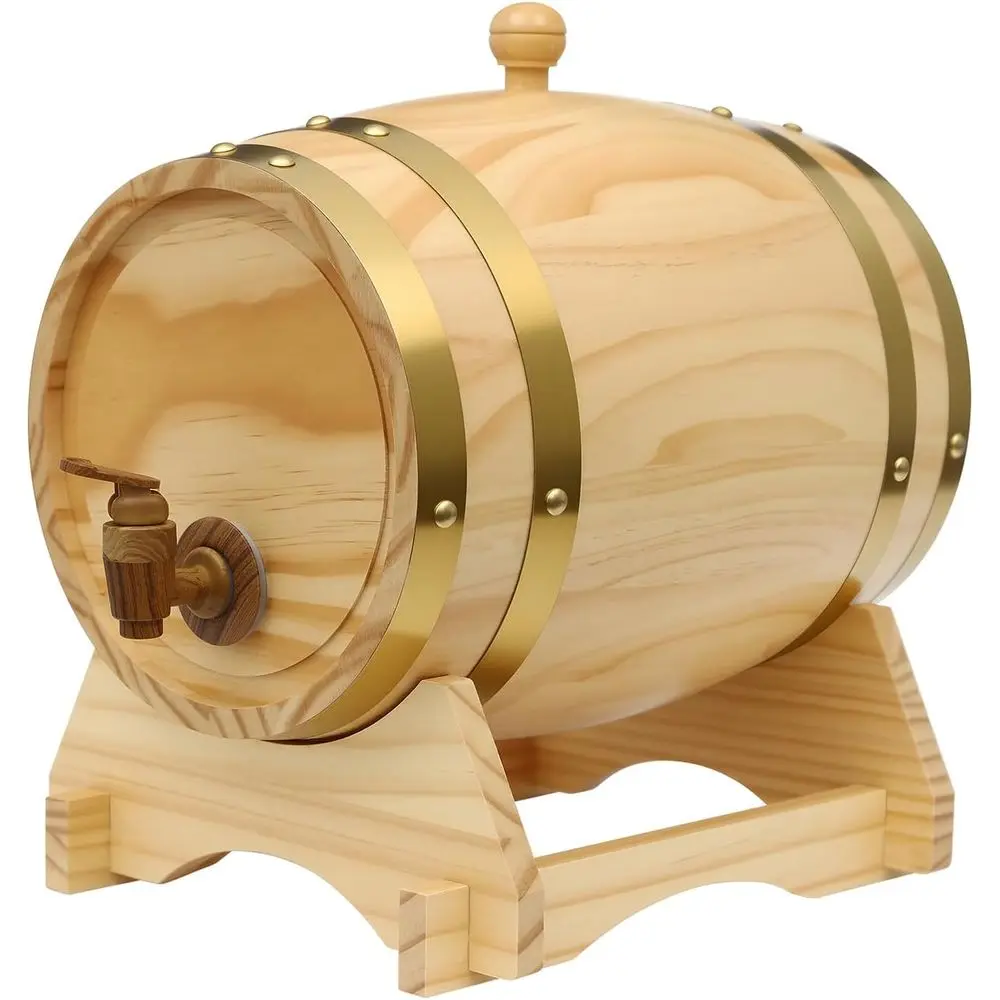 1.5L/3L/5L/10L Vintage Wood Timber Wine Barrel Dispenser or r Brandy Tequila Whiskey Rum Port (5L) - view 2