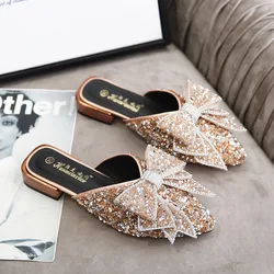Cover Toe Low Glitter Slides pantofole donna estate femminile Mule Sliders scarpe Big Size Jelly Mules Flat Fretwork tessuto gomma Sc