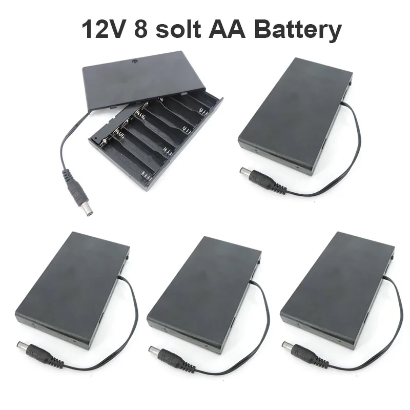 5pcs 12V 8 Solt AA Battery 1.5V 8x1.5V Holder Case Box 8AA with On/Off Switch Battery Holder DC 5.5x2.1mm Connector Cable H