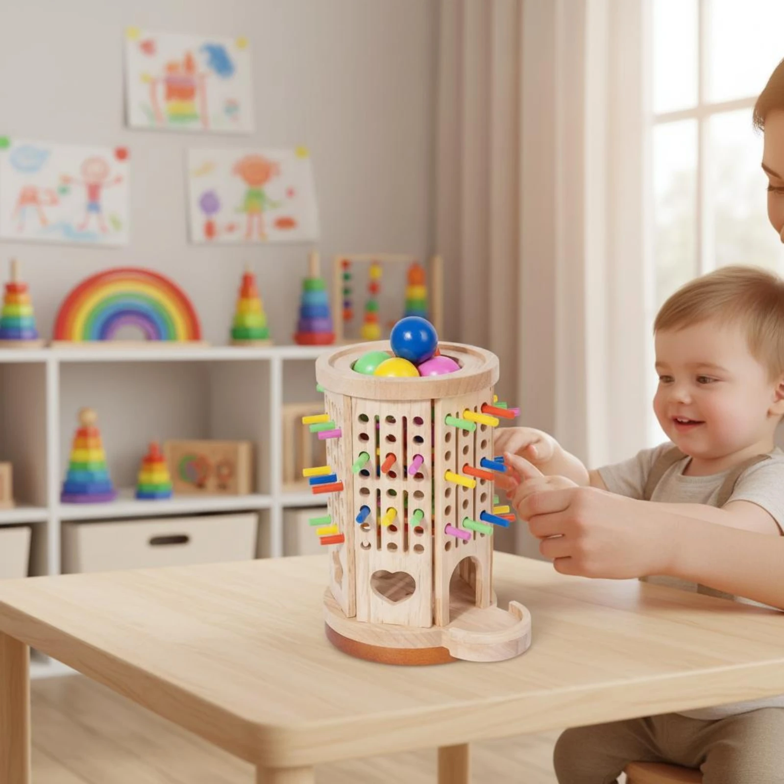 4-in-1 Balance Stick Game Perforated Panels Wooden Balance Stacking Structure Game Natural Wood Even Edges