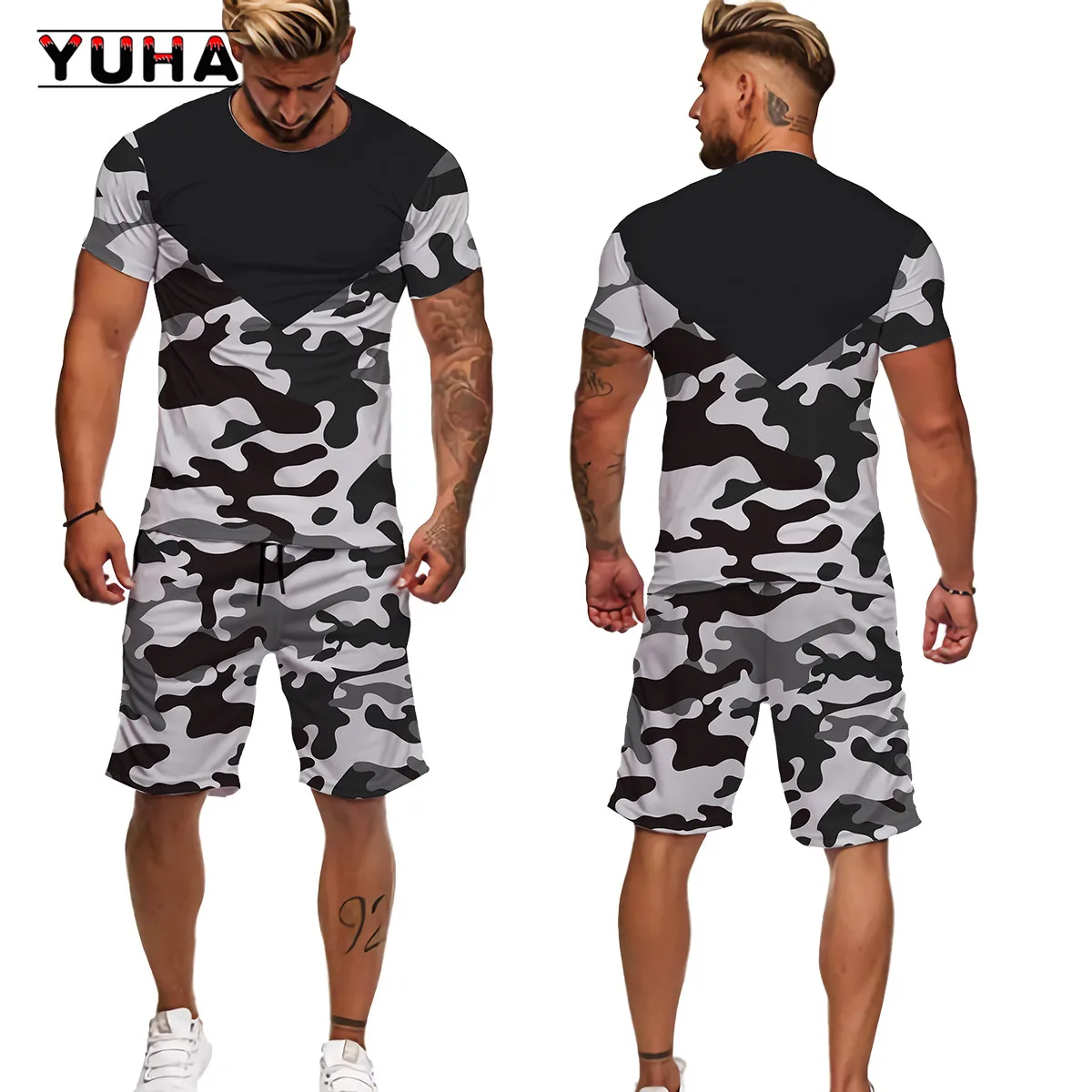 Yuha 2022 nova camisa laranja dos homens do verão terno de manga curta estilo rua roupas esportivas, colorido camiseta shorts casual solto ajuste