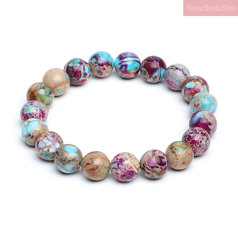 Bracelet en jaspe impérial violet bleu, sédiments de mer, Turquoises, pour femmes, Anime, cadeau sur la main, bijoux pour hommes, 6/8/10mm