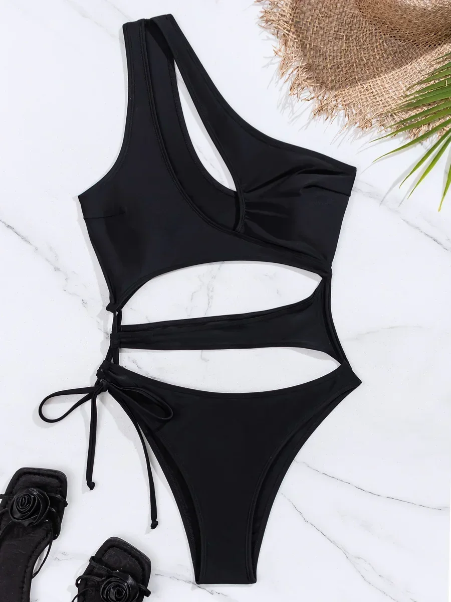 2027 Asymmetric One Shoulder One Piece Swimsuit Women Swimwear Female Monokini High Cut Out Bather Bathing Suit Swim Beachwear