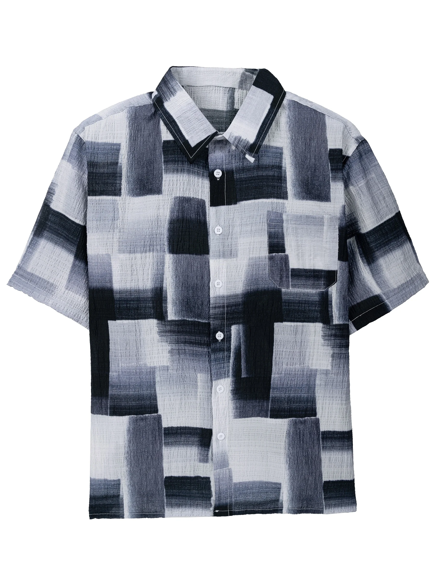 2025 European size men's summer short-sleeved new 3D geometric print pattern shirt with collar, casual beach top