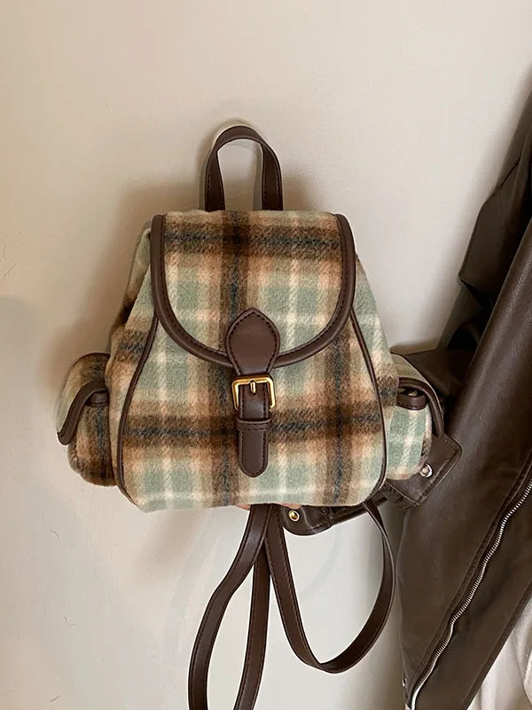 faionable-retro-college-sle-plaid-velvet-women's-bapa-soft-magnetic-bule-closure-no-waterproof-ba-cuioning