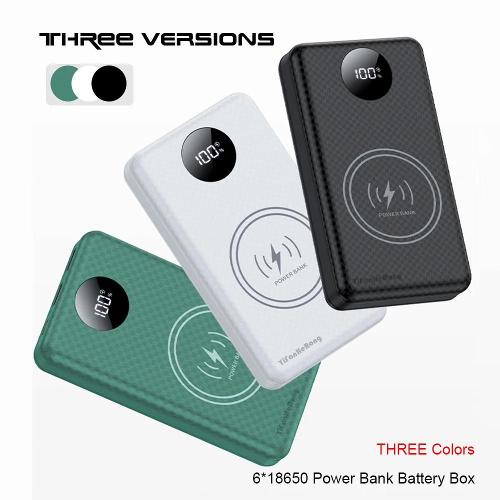 6*18650 20000mAh Power Bank Case 22.5W Fast Charging 15W Wireless Charging Mobile Power Bank Housing Battery Holder For Phone