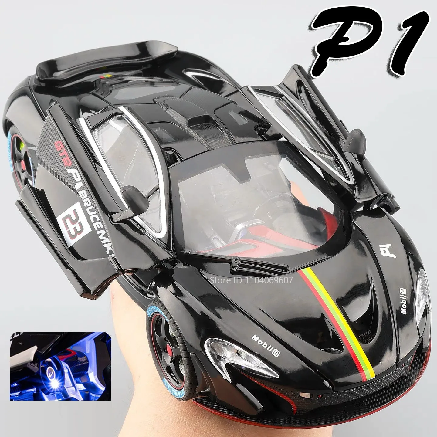 1:24 Scale P1 720S Miniature Supercar Toy Models Metal Diecast Sound Light Doors Opened Pull Back Racing Vehicles for Kids Gifts