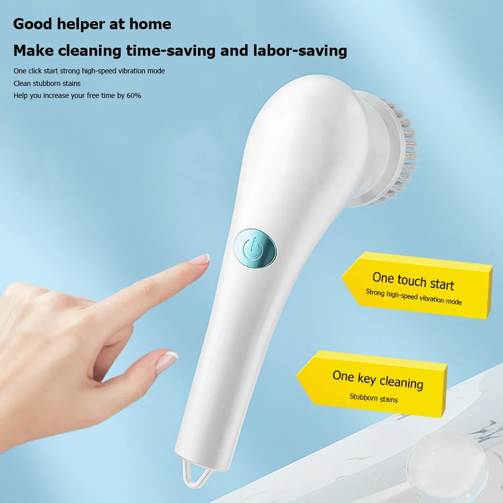 Electric Spin Scrubber with 5 Brush Heads Cordless Portable Cleaning Brush Handheld Scrubber Suitable for Bathroom Kitchen Tool