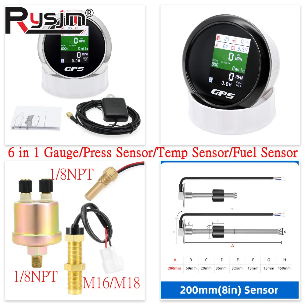 Custom 85MM GPS Speedometer Odometer Gauge With Tachometer /Fuel/Water Temp/Oil Pressure/Voltage LCD Digital Car Gauges 9-32V