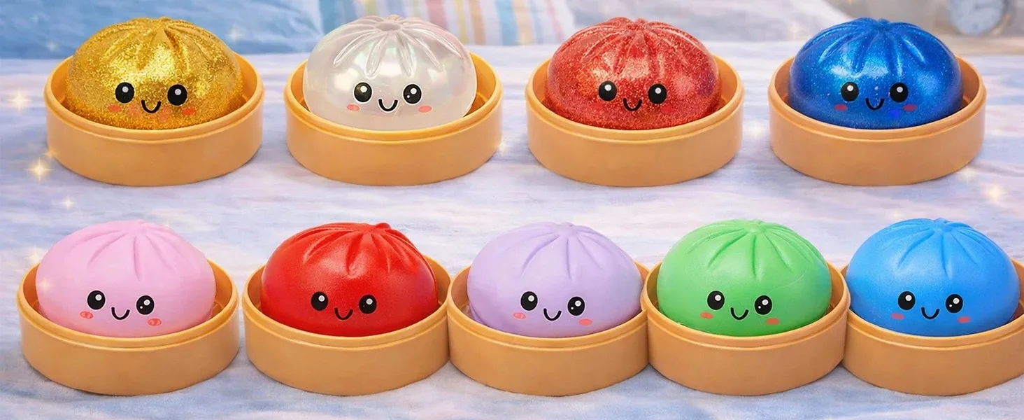 Glitter Dumpling Squeeze Box Soft Baozi Squeeze Toy For Role Play And Stress Relief With High Elasticity