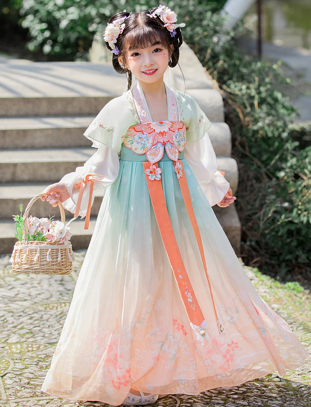 Robe Hanfu chinoise de la dynastie Tang pour filles, costume de nouvel an, carnaval pour enfants, robe de danse brodée, costume de cosplay nickel é