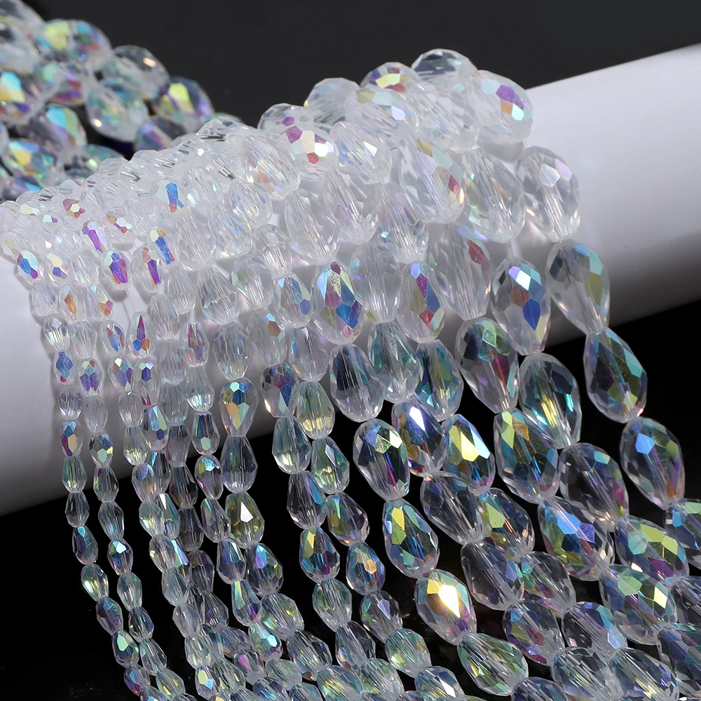1 Strand Faceted Crystal Beads AB Color Clear Teardrop Glass Loose Bead For Jewelry Making DIY Bracelet Accessories 3/4/6/8/10mm image 2
