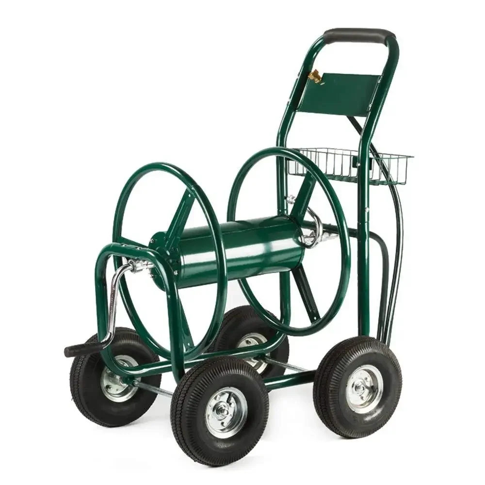 Green Hose Reel Cart with Wheels 300 Foot Capacity Outdoor Patio Garden Reel Rack