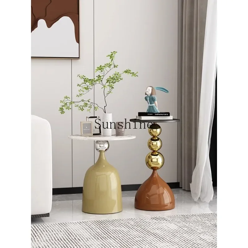 Simple modern stainless steel small round table corner few light luxury