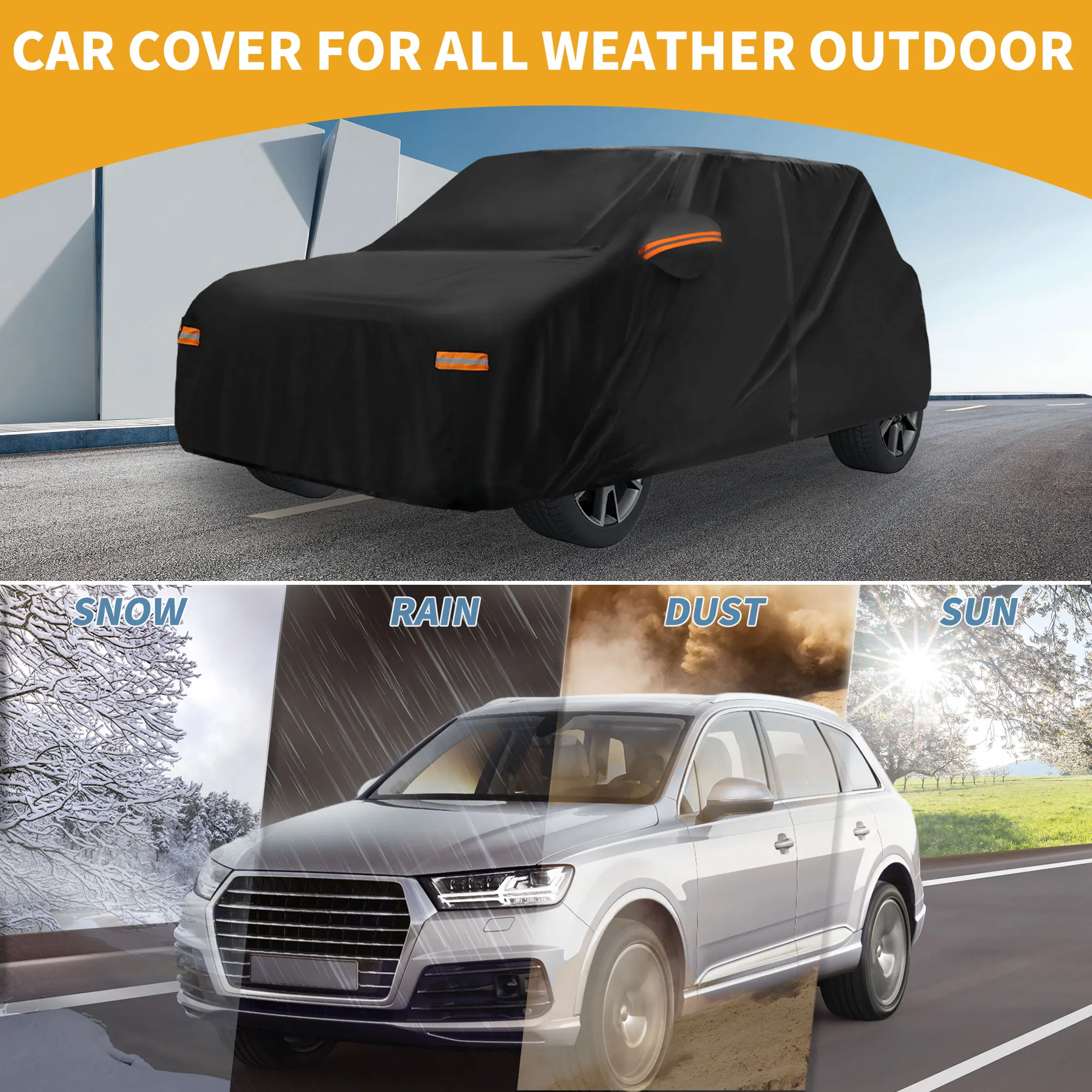 UXCELL Car Cover Waterproof All Weather Rain Protection Full Exterior 190T-PU Cover for Mini Cooper 4DR with Reflective Strips