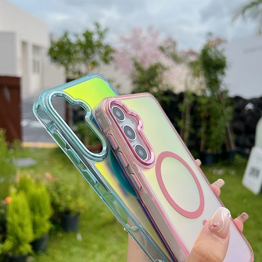 Gradient Laser Magnetic Wrist Strap Case For Samsung S25 S23 Ultra S24 Plus S25Edge A55 A56 A35 A36 A25 A15 A34 Acrylic Cover - náhled 4