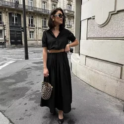 Taop&Za 2024 Summer New Product Women's Fashion Casual Polo Neck Short Sleeve Short Shirt Wide Swing Midi Skirt Set