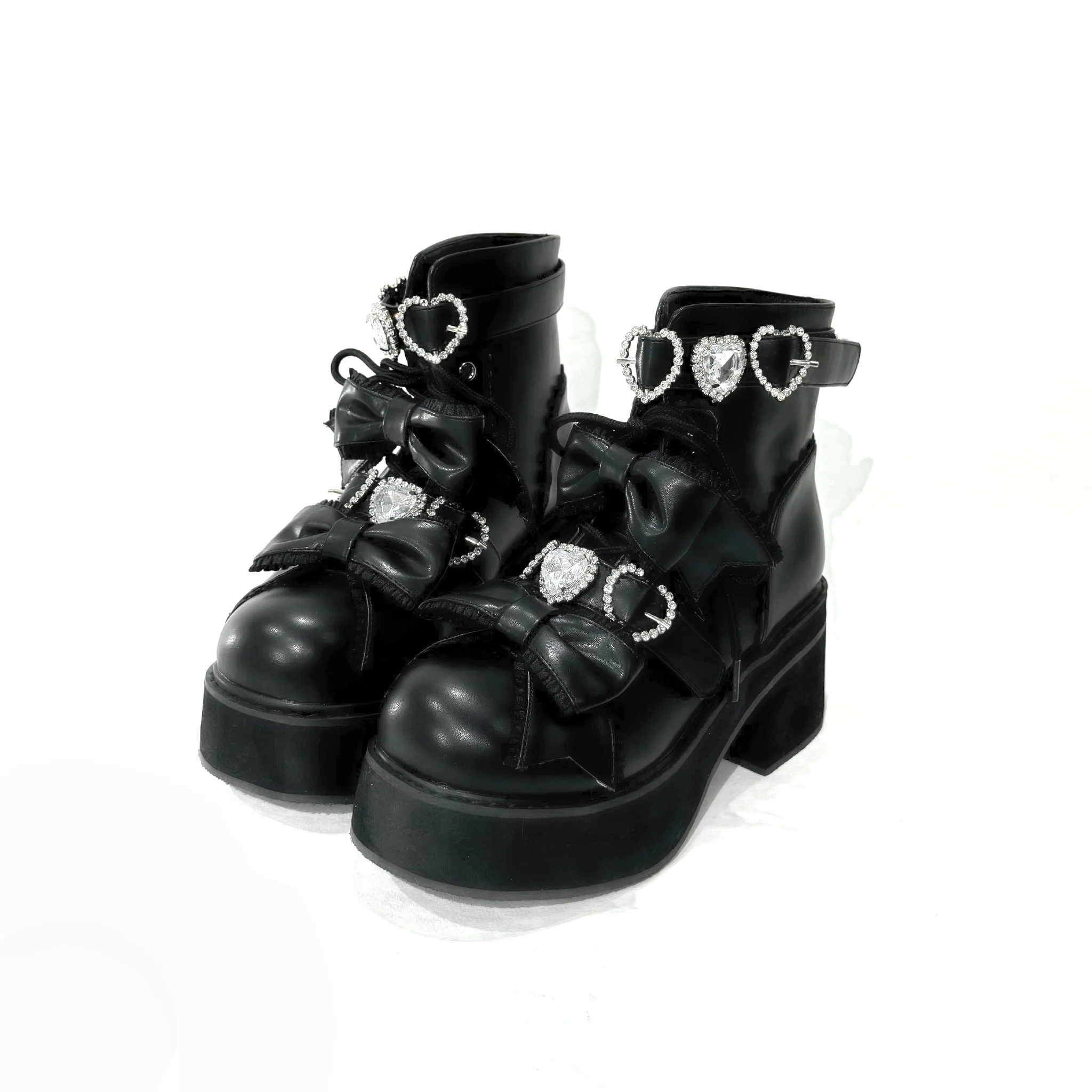 Original Japanese Mine Mass-produced Black Platform Shoes Short Boots Autumn 2025 Girl's Sweet Cute Bow Lace Lolita High Heels