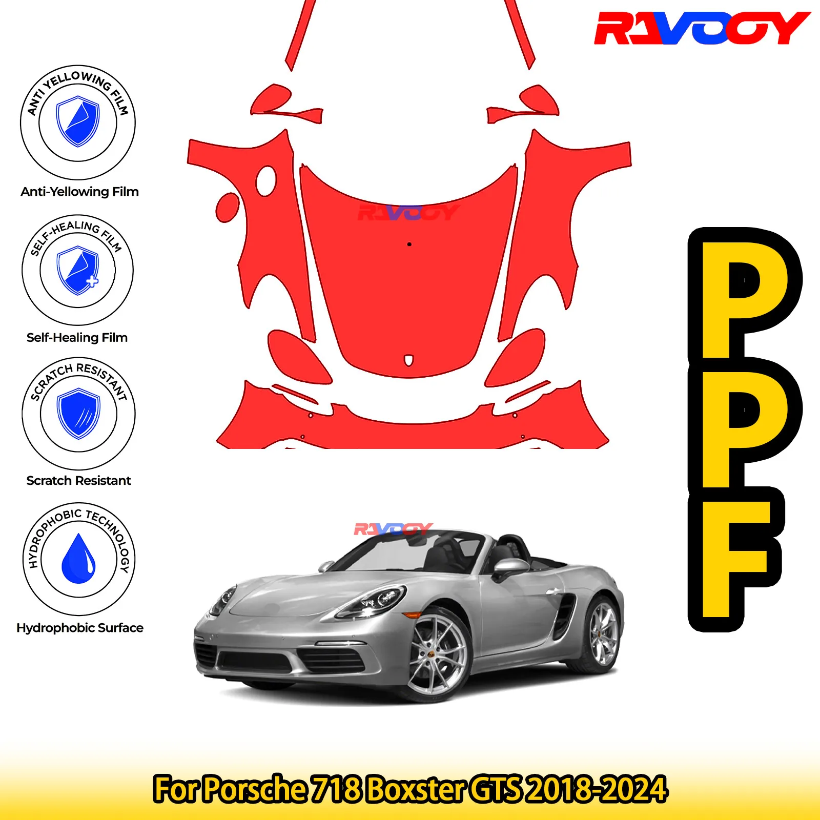 

For Porsche 718 Boxster GTS 2018-2024 Glossy Matte Black Precut front PPF Kit Paint Protection Film