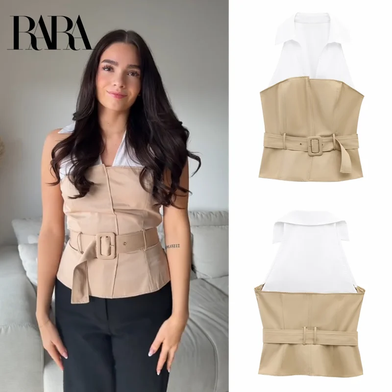 

RARA 2022, летние новинки, женские топы с бретелькой на шее, рубашка без рукавов на талии, топы, дизайн, облегающий крой