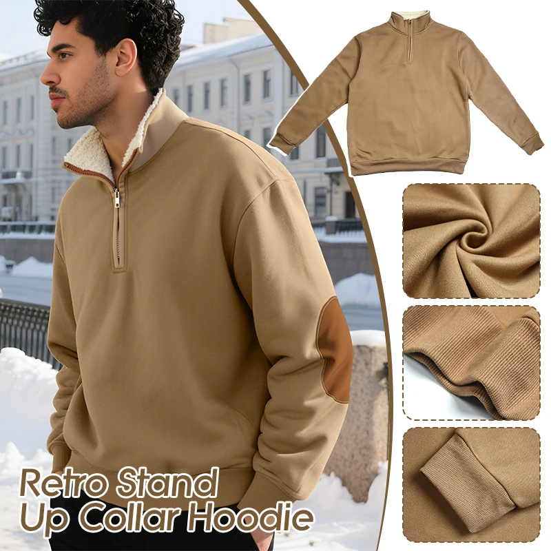 

Retro Collar Patchwork Embroidery Half Open Front Long Sleeve Men's Casual Sport Hoodie Long Sleeve Sweatshirt Polyester Fiber