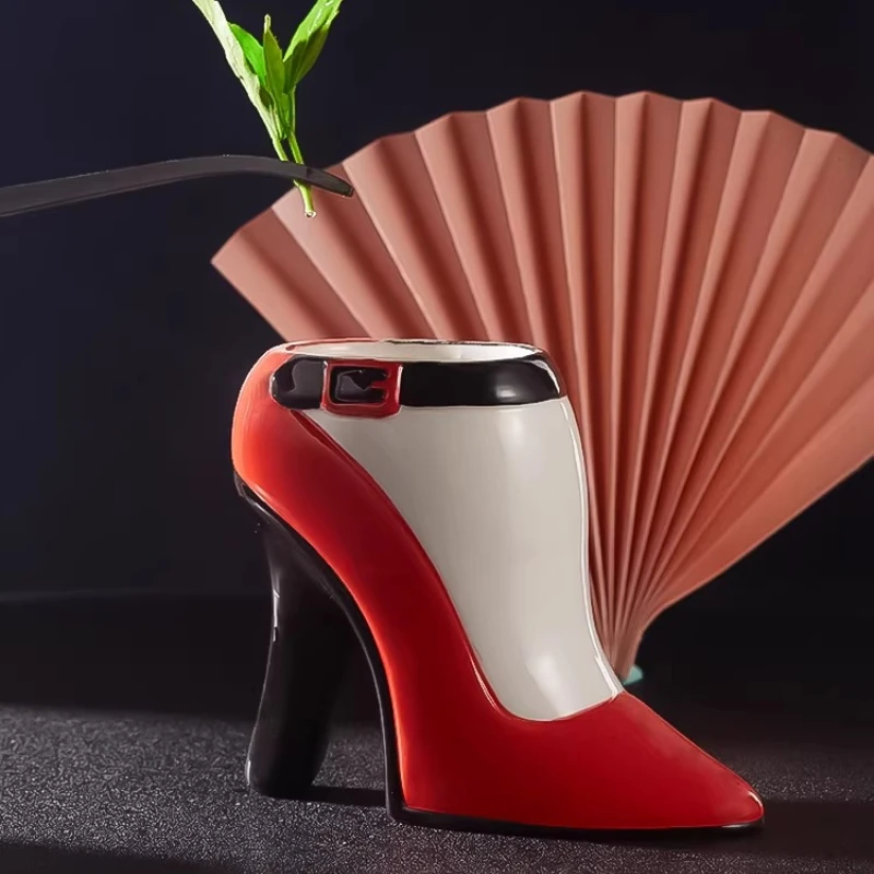 Creative red high-heeled shoe shaped wine glass 490ml women's ceramic cocktail glass decorative wine set bar party decoration