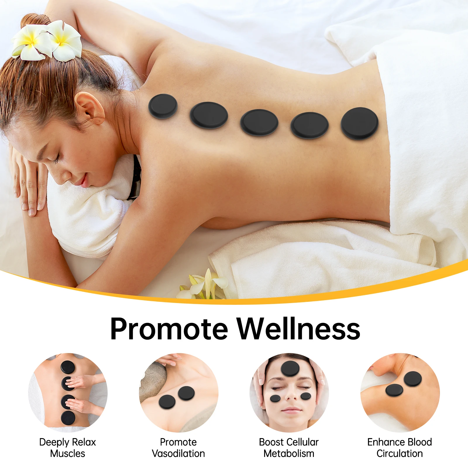 20PCS Hot Stones Massage Set 220W Massage Stones Heater Box 60-70