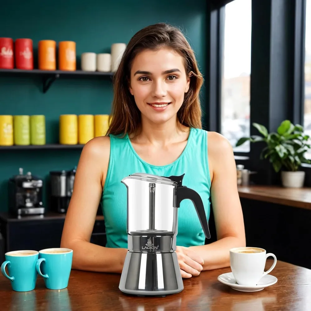6-Cup Stovetop Espresso Maker, 240ml Moka Pot, Glass-Top & Stainless Steel, for Cuban & Italian Coffee view 6