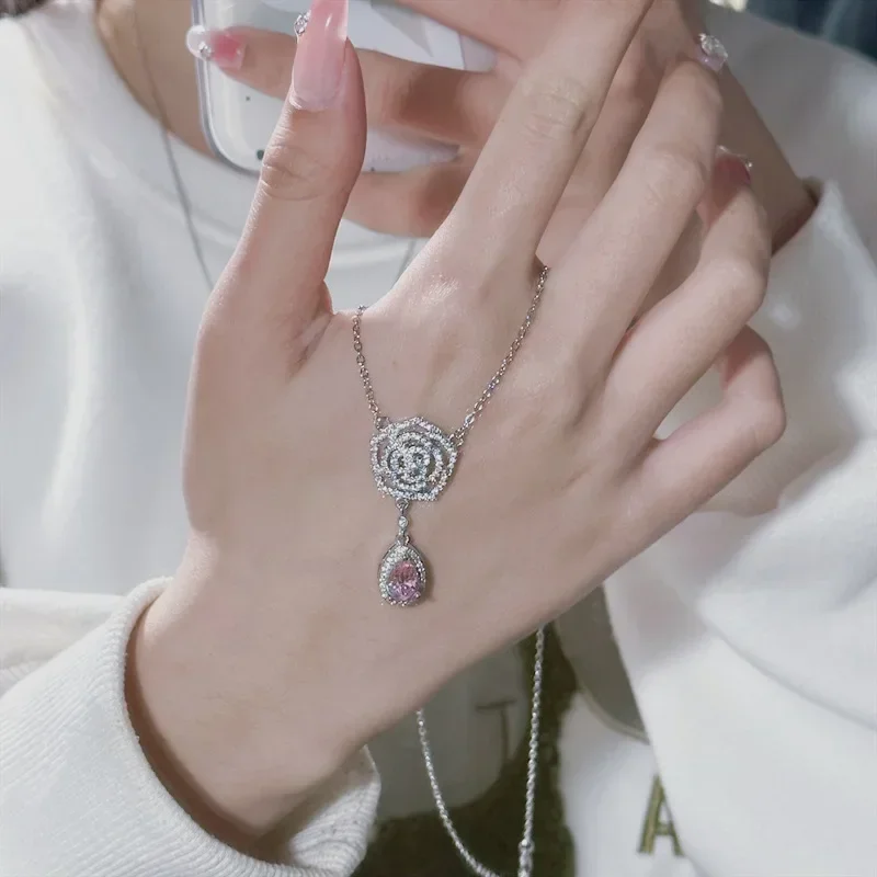 

MDL Moissanit1 стильное розовое длинное ожерелье с кисточками с покрытием 18 карат модная яркая цепочка на ключицу персонализированные аксессуары для одежды