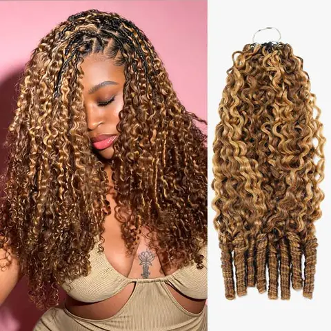 Highlight Burmese Curly Feather Crochet Human Hair Pre Looped 100% Raw Human Hair Crochet Hair Miracle Knots Crochet Human Hair