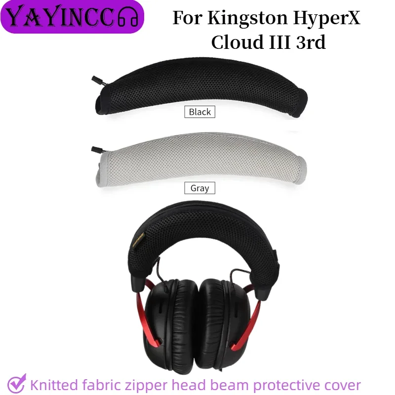 Advanced feeling Headphone Head Beam Cover for Kingston HyperX Cloud III 3rd Headset Zipper knitted fabric headband protective ，