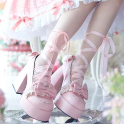 Cat Tail High Heels Pocket Cat Lolita Original Punk Sweet Bow Strap Heels Japanese Sweet Loli Tea Party Single Shoes