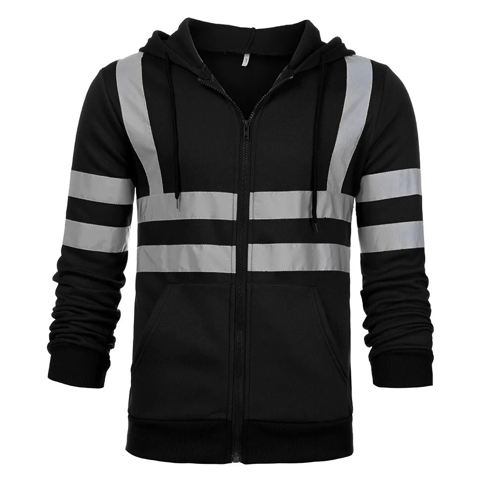 Custom LOGO Reflective Hoodie Reflective Strip Men\'s Hoodie Coat with Drawstring Closure for Outdoor Work Safety Overalls