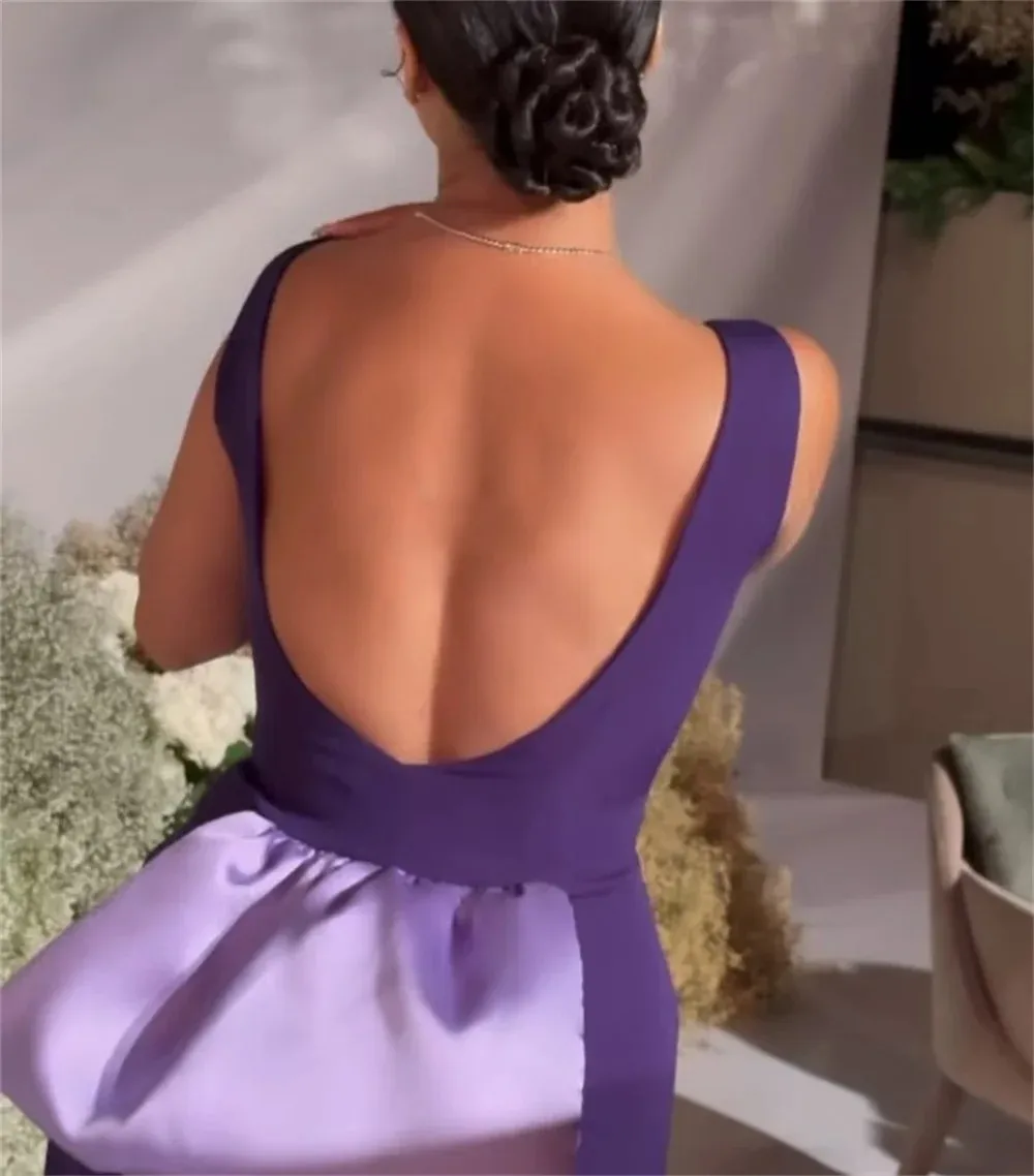Squisito abito da sera viola con piega scoop increspato aperto sul retro sirena abiti da ballo formale banchetto gala Robe De Soiree