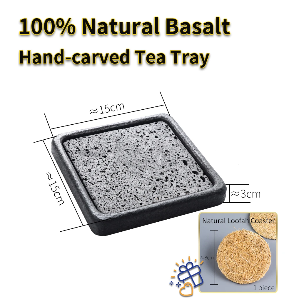 Stein Teeplatte 15cm quadratisch natürlicher schwarzer Basalt saugfähig Teekanne Ablage Wabi-Sabi Zen Gongfu Teezeremonie Geschenk – Detail 1